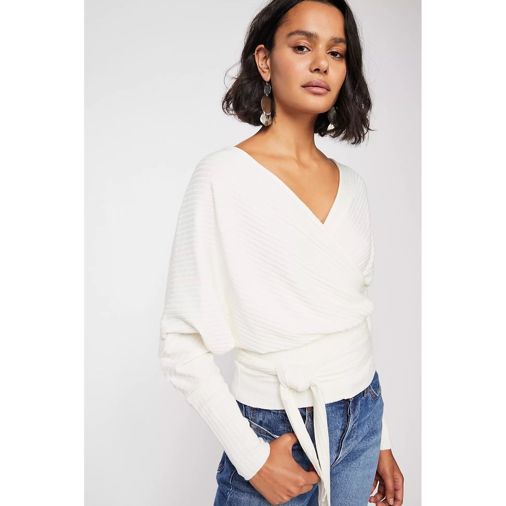 We The Free Free People Ribbed Wrap Top Ballerinacore Ivory Large Tie Waist